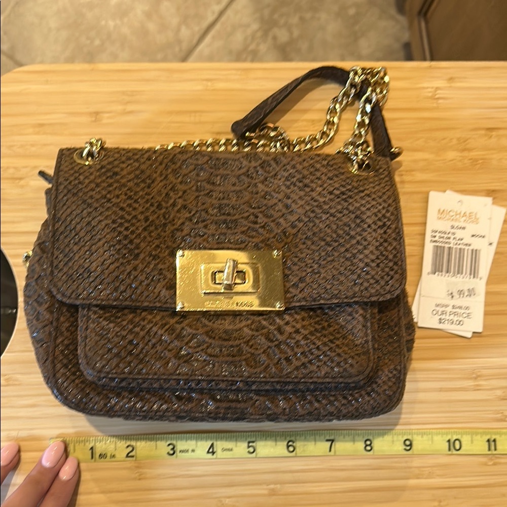 Michael Kors Brown and Gold Quilted Shoulder Bag